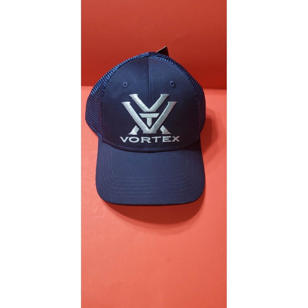 Vortex Optics Silver Logo Embroidered  Snapback Cap Hat Navy Blue Mesh Trucker